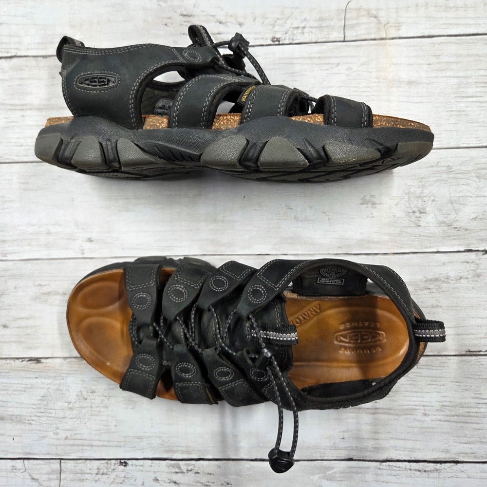 KEEN Daytona II Sandal Men 11‎ Black Leather Hiking Bungee Lace 1027341